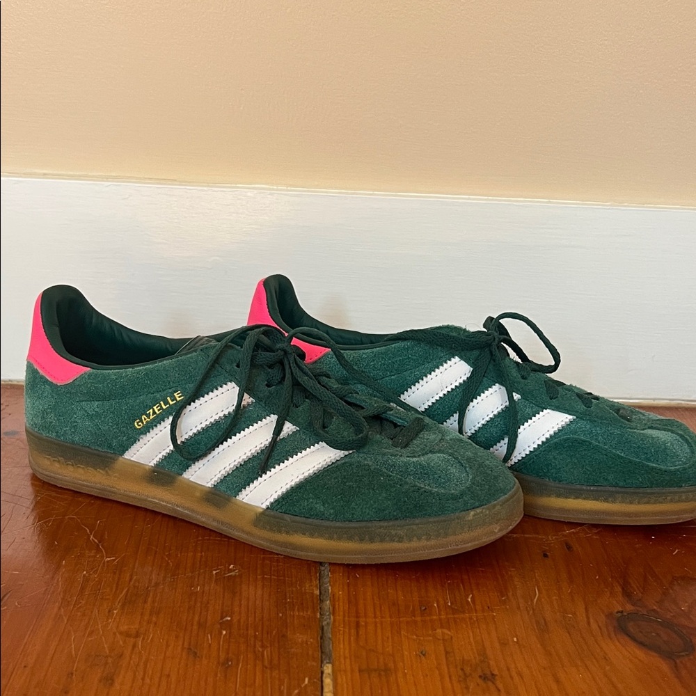 Adidas Gazelle Forest Green and Pink Sneakers